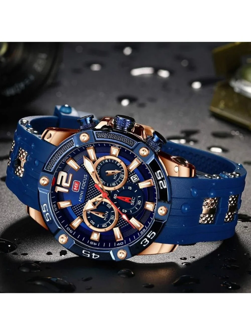 Men's Blue Analog Quartz Waterproof Chronograph Classic Stylish Casual Watch